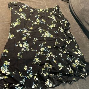 black floral mini wrap skirt